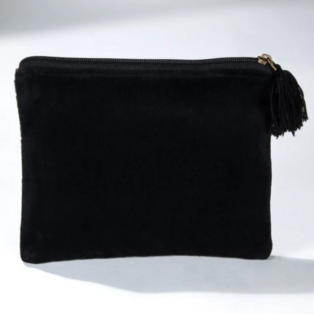 Luxurious Fine Cotton Pouch - Velvet Leopard Print w/ Fine Thread Tassel Accent